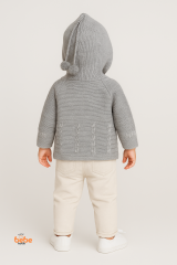 Kapüşonlu Örgü Hırka Düğmeli Ponponlu Bebek Ceket Kışlık Kalın Triko Hırka Unisex 9-18 Ay Triko Mont 12-18 Ay