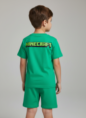 Erkek Çocuk Minecraft Baskılı Alt Üst Şortlu Takım Yeşil Pamuk Şortlu Takım 4-5 Yaş