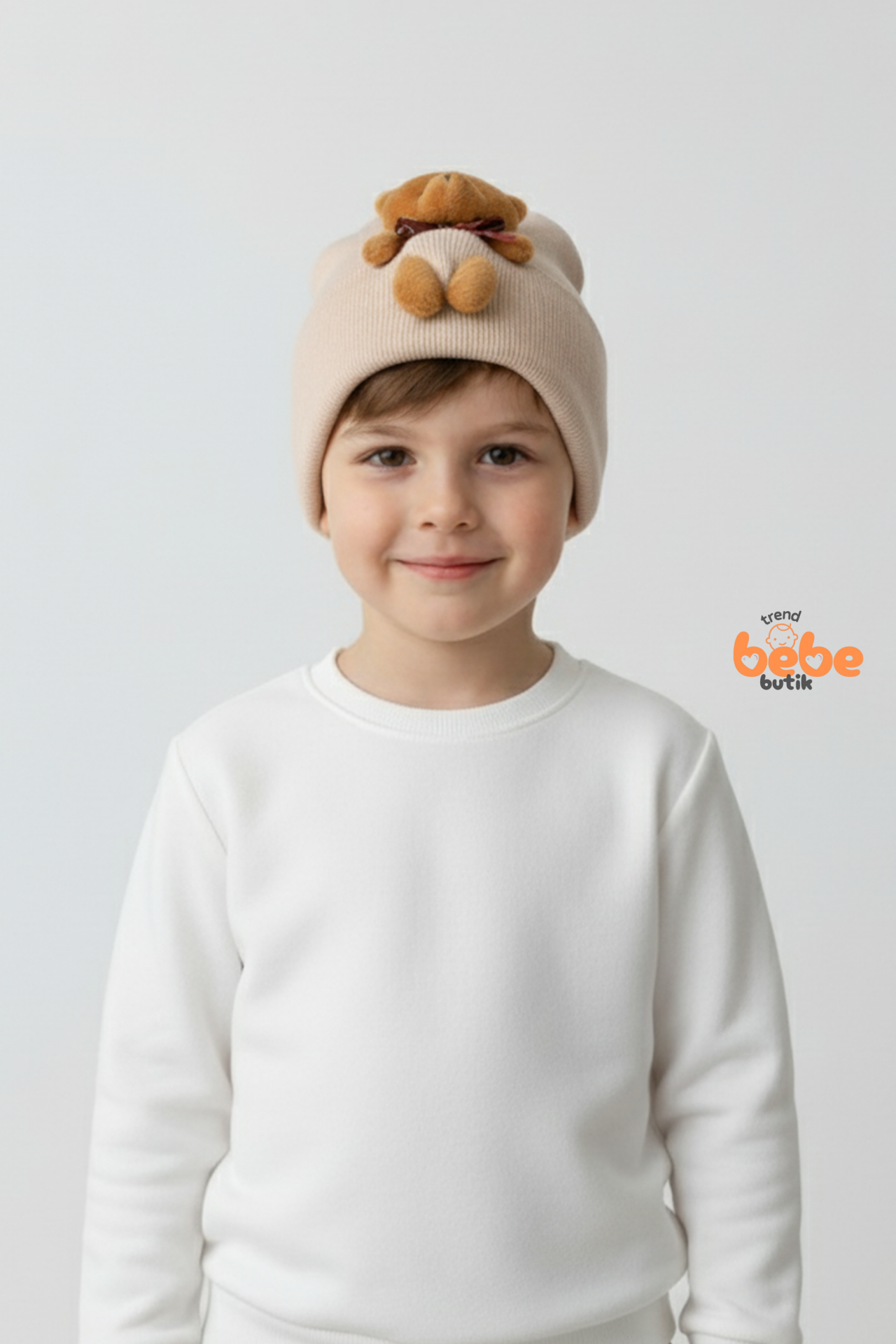 Peluş Ayıcık Figürlü Triko Bere | Erkek Çocuk Kışlık Şapka | Sıcak Tutan Yumuşak Pamuklu Triko Bere
