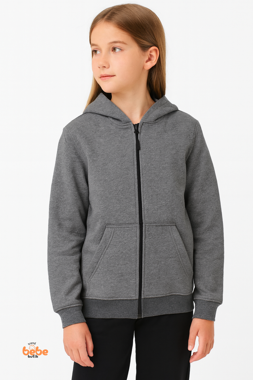 Kız Çocuk Kapüşonlu Fermuarlı Sweatshirt – İçi Şardonlu,Spor Hırka, Günlük ve Okul Kombinleri İçin