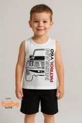 Erkek Çocuk Yazlık Kolsuz Şortlu Takım Araba Baskılı Spor Takım 5-10 Yaş Pamuklu Kolsuz Tişört Şort