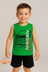 Erkek Çocuk Yazlık Kolsuz Şortlu Takım Araba Baskılı Spor Takım 5-10 Yaş Pamuklu Kolsuz Tişört Şort