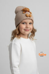 Peluş Ayıcık Detaylı Kız Çocuk Triko Bere – Yumuşak Triko Kışlık Şapka | Pamuklu Örgü Beanie Modeli
