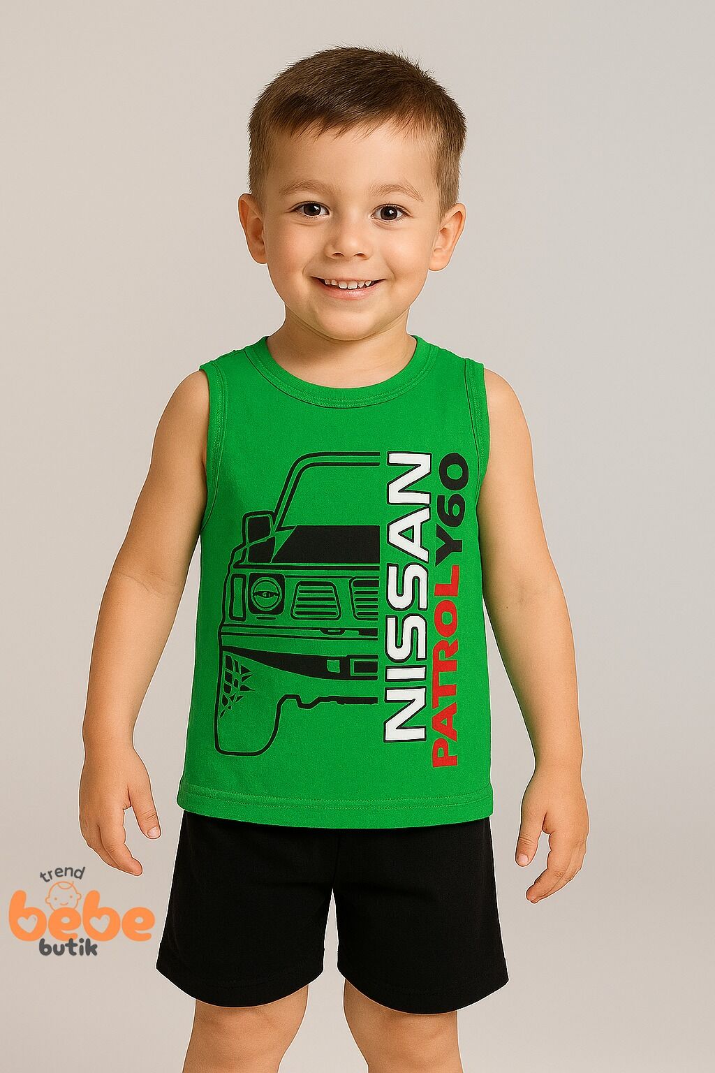 Erkek Çocuk Yazlık Kolsuz Şortlu Takım Araba Baskılı Spor Takım 5-10 Yaş Pamuklu Kolsuz Tişört Şort YEŞİL - 5-6 Yaş