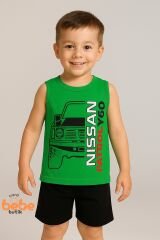 Erkek Çocuk Yazlık Kolsuz Şortlu Takım Araba Baskılı Spor Takım 5-10 Yaş Pamuklu Kolsuz Tişört Şort YEŞİL - 5-6 Yaş