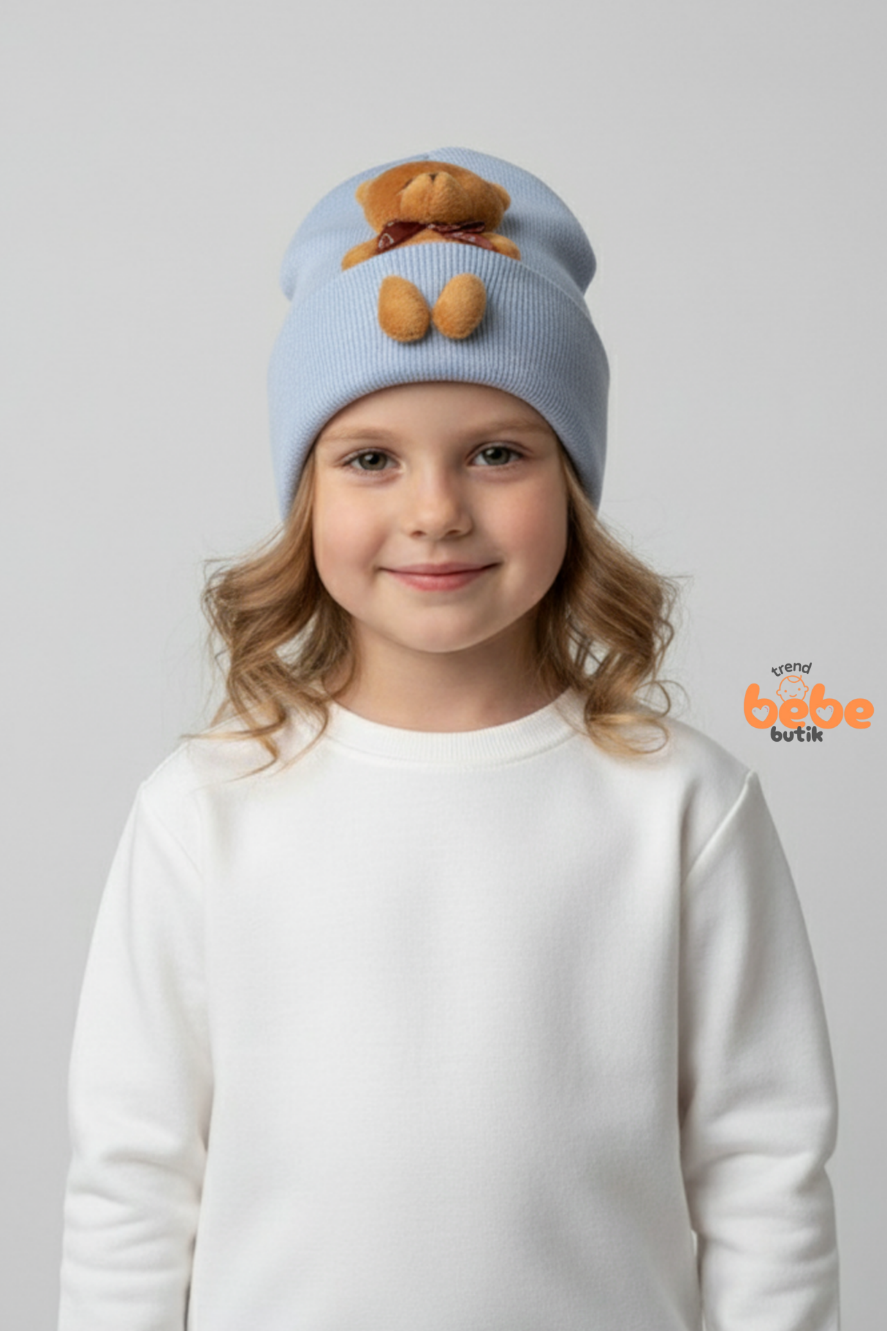 Peluş Ayıcık Detaylı Kız Çocuk Triko Bere – Yumuşak Triko Kışlık Şapka | Pamuklu Örgü Beanie Modeli