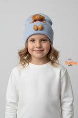 Peluş Ayıcık Detaylı Kız Çocuk Triko Bere – Yumuşak Triko Kışlık Şapka | Pamuklu Örgü Beanie Modeli