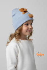 Peluş Ayıcık Detaylı Kız Çocuk Triko Bere – Yumuşak Triko Kışlık Şapka | Pamuklu Örgü Beanie Modeli