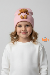 Peluş Ayıcık Detaylı Kız Çocuk Triko Bere – Yumuşak Triko Kışlık Şapka | Pamuklu Örgü Beanie Modeli