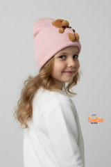 Peluş Ayıcık Detaylı Kız Çocuk Triko Bere – Yumuşak Triko Kışlık Şapka | Pamuklu Örgü Beanie Modeli