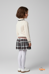 Kız Çocuk Ekru Triko Kazak ve Ekose Şort Etekli Takım Okul Stili Kombin Sonbahar Kış Şık Kolej Takım