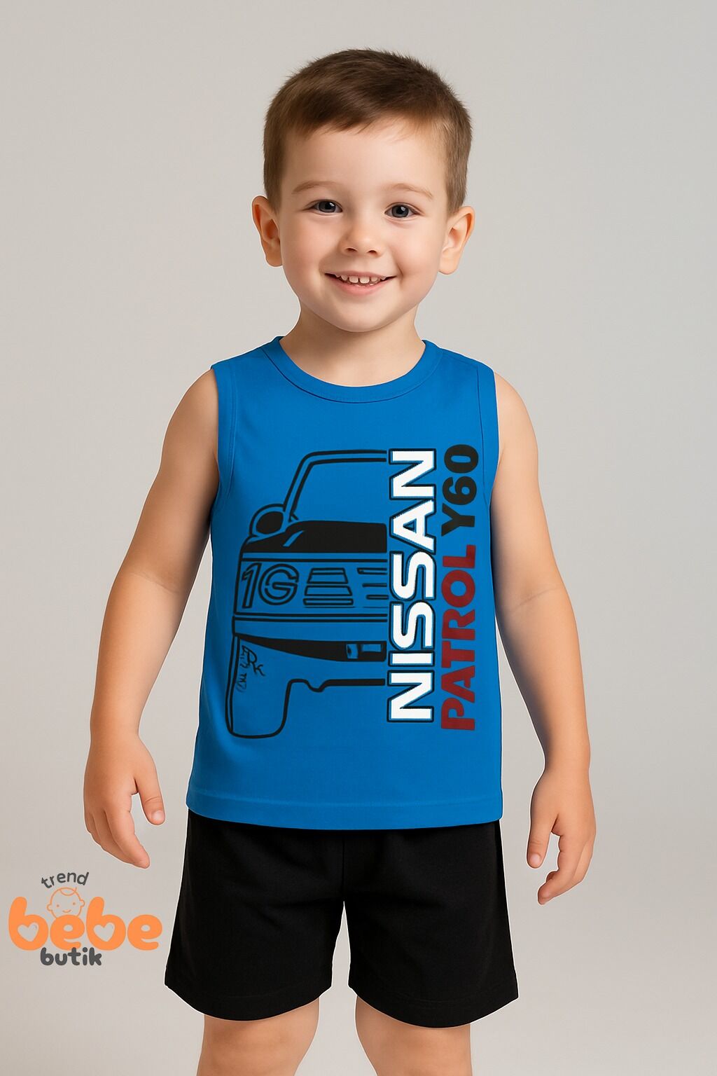 Erkek Çocuk Yazlık Kolsuz Şortlu Takım Araba Baskılı Spor Takım 5-10 Yaş Pamuklu Kolsuz Tişört Şort MAVİ - 5-6 Yaş