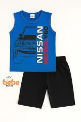 Erkek Çocuk Yazlık Kolsuz Şortlu Takım Araba Baskılı Spor Takım 5-10 Yaş Pamuklu Kolsuz Tişört Şort MAVİ - 5-6 Yaş