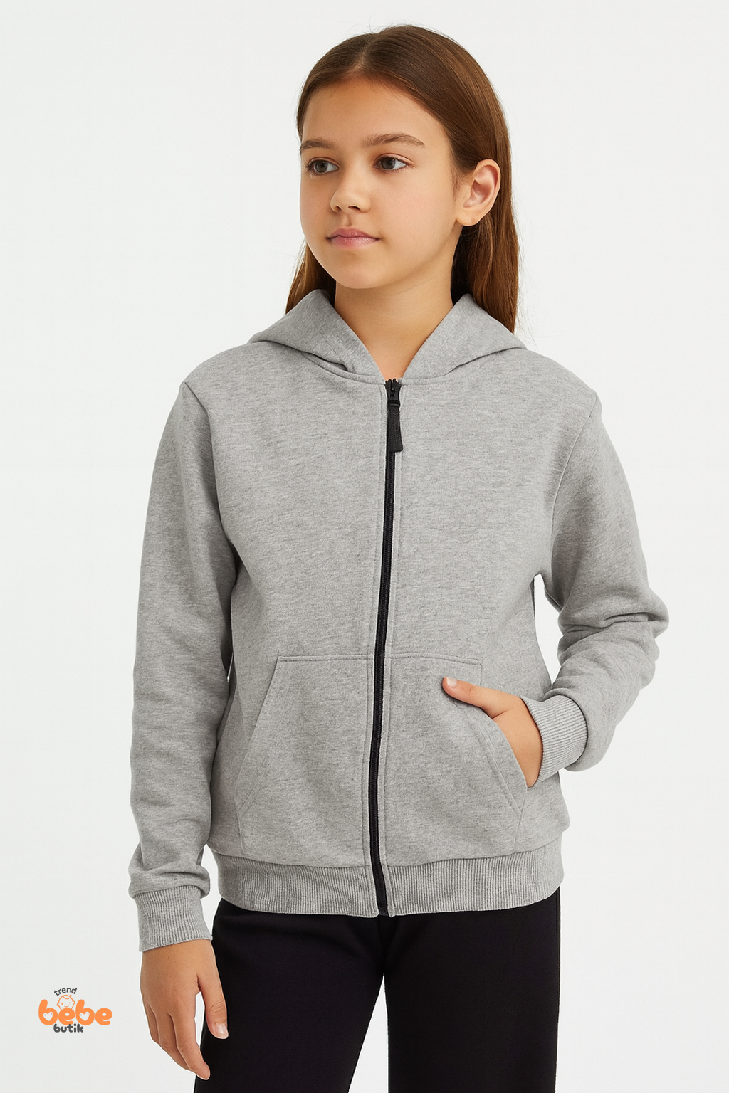 Kız Çocuk Kapüşonlu Fermuarlı Sweatshirt – İçi Şardonlu,Spor Hırka, Günlük ve Okul Kombinleri İçin