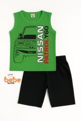 Erkek Çocuk Yazlık Kolsuz Şortlu Takım Araba Baskılı Spor Takım 5-10 Yaş Pamuklu Kolsuz Tişört Şort YEŞİL - 6-7 Yaş