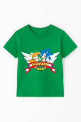 Sonic Baskılı Erkek Çocuk Tişörtü - Renkli Pamuklu Kısa Kollu Yazlık T-Shirt Basic Günlük Yeşil 5-6 Yaş
