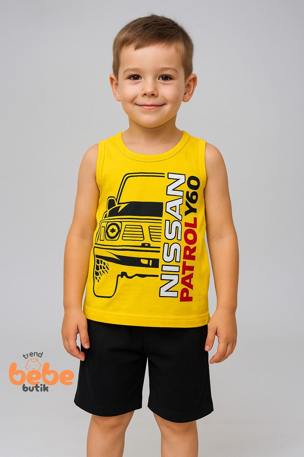 Erkek Çocuk Yazlık Kolsuz Şortlu Takım Araba Baskılı Spor Takım 5-10 Yaş Pamuklu Kolsuz Tişört Şort SARI - 8-9 Yaş