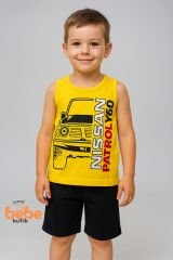 Erkek Çocuk Yazlık Kolsuz Şortlu Takım Araba Baskılı Spor Takım 5-10 Yaş Pamuklu Kolsuz Tişört Şort SARI - 8-9 Yaş