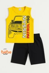 Erkek Çocuk Yazlık Kolsuz Şortlu Takım Araba Baskılı Spor Takım 5-10 Yaş Pamuklu Kolsuz Tişört Şort SARI - 8-9 Yaş