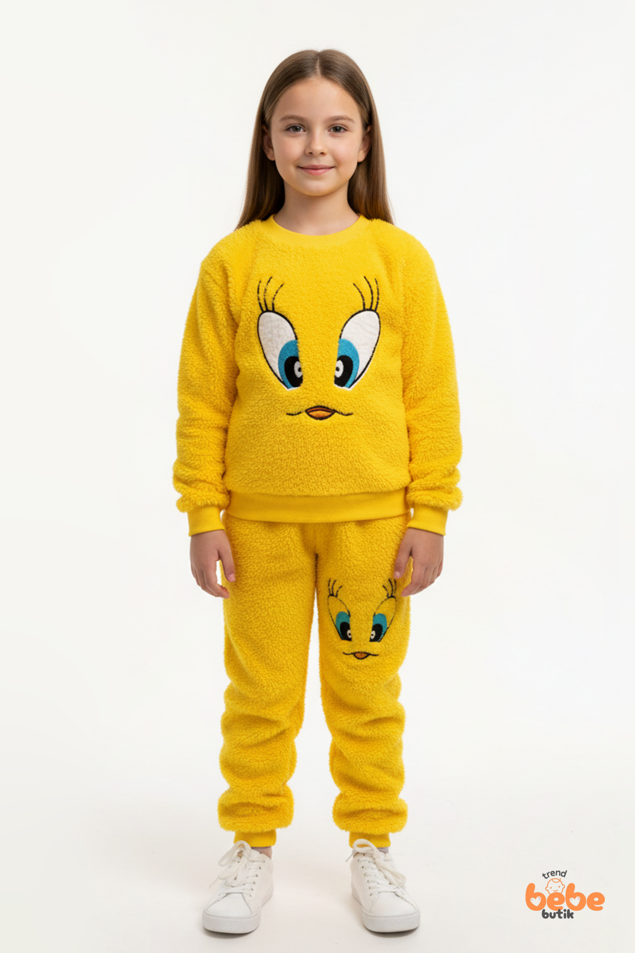 Sarı Tweety Nakışlı Welsoft Polar Kız Çocuk Eşofman Takımı ,Sıcak, Yumuşak, Kışlık Pijama Takımı
