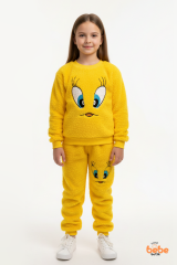 Sarı Tweety Nakışlı Welsoft Polar Kız Çocuk Eşofman Takımı ,Sıcak, Yumuşak, Kışlık Pijama Takımı