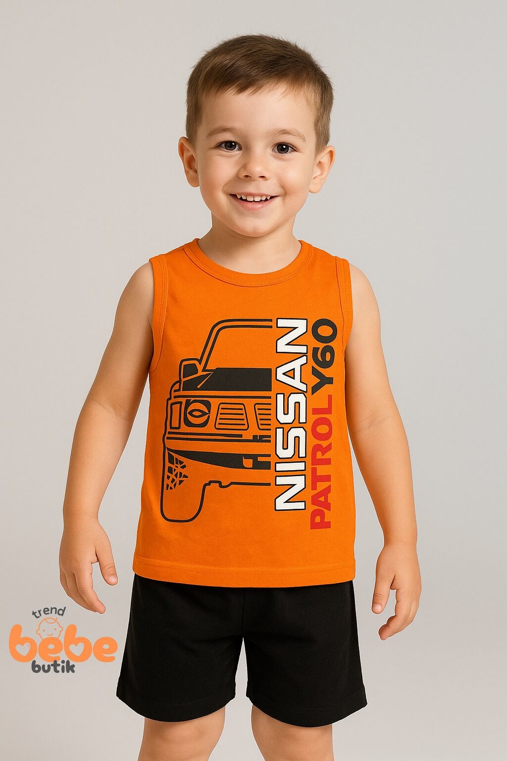Erkek Çocuk Yazlık Kolsuz Şortlu Takım Araba Baskılı Spor Takım 5-10 Yaş Pamuklu Kolsuz Tişört Şort TURUNCU - 8-9 Yaş