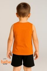 Erkek Çocuk Yazlık Kolsuz Şortlu Takım Araba Baskılı Spor Takım 5-10 Yaş Pamuklu Kolsuz Tişört Şort TURUNCU - 8-9 Yaş