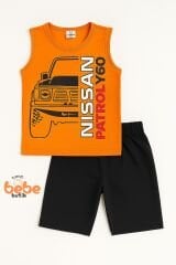 Erkek Çocuk Yazlık Kolsuz Şortlu Takım Araba Baskılı Spor Takım 5-10 Yaş Pamuklu Kolsuz Tişört Şort TURUNCU - 8-9 Yaş