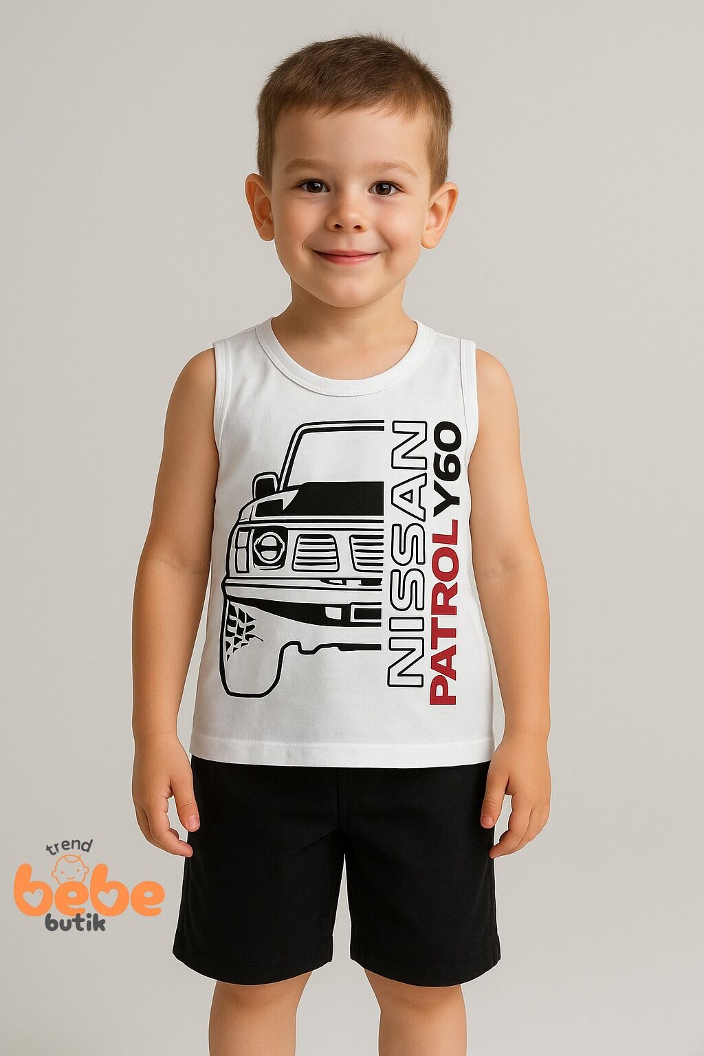 Erkek Çocuk Yazlık Kolsuz Şortlu Takım Araba Baskılı Spor Takım 5-10 Yaş Pamuklu Kolsuz Tişört Şort BEYAZ - 8-9 Yaş