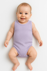 3’lü Fitilli Yeşil-Beyaz-Lila Bebek Zıbın Seti %100 Pamuk Kolsuz Yazlık Body Unisex Çıtçıtlı Ribana