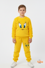 Sarı Tweety Nakışlı Welsoft Erkek Çocuk Eşofman Takımı – Peluş Sıcak Kumaş Pijama Takımı 7 YAŞ