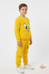 Sarı Tweety Nakışlı Welsoft Erkek Çocuk Eşofman Takımı – Peluş Sıcak Kumaş Pijama Takımı