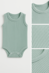 3’lü Fitilli Bej-Beyaz-Yeşil Bebek Zıbın Seti Pamuklu Kolsuz Çıtçıtlı Yazlık Body Unisex Badi Takımı