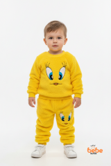Tweety Desenli Sarı Welsoft Erkek Çocuk Eşofman Takımı – Yumuşak Peluş Kumaş, Rahat Takım 12-18 Ay