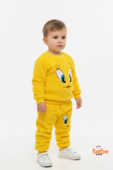 Tweety Desenli Sarı Welsoft Erkek Çocuk Eşofman Takımı – Yumuşak Peluş Kumaş, Rahat Takım