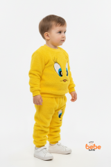 Tweety Desenli Sarı Welsoft Erkek Çocuk Eşofman Takımı – Yumuşak Peluş Kumaş, Rahat Takım 12-18 Ay