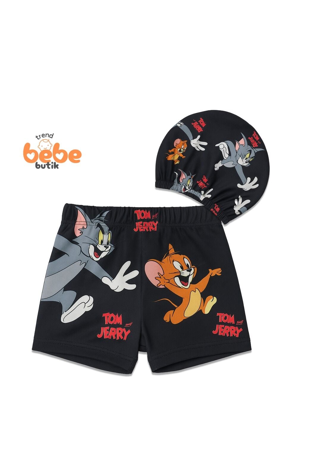 Tom ve Jerry Erkek Çocuk Mayo Takımı 1-2-3-4 Yaş Şort Mayo ve Bone 2’li Set Yüzme Takımı Havuz Mayo 1 Yaş