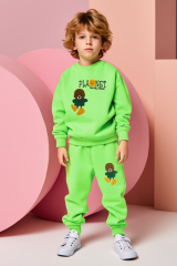 Erkek Çocuk Peluş Ayıcık Nakışlı Eşofman Takımı - Pamuklu, Rahat ve Şık Günlük Spor ve Pijama Takımı 2 Yaş