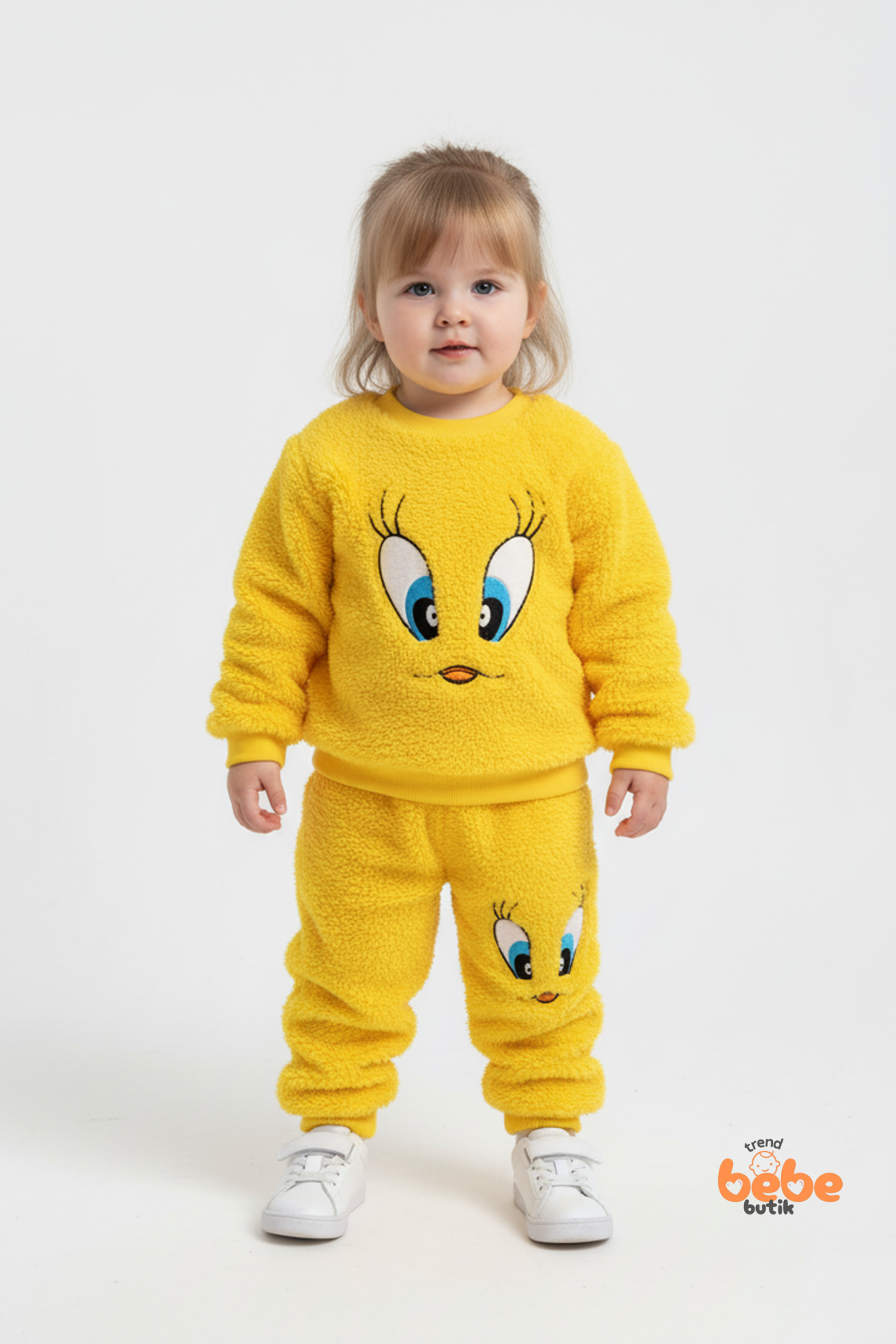 Tweety Desenli Sarı Welsoft Kız Çocuk Eşofman Takımı – Yumuşak Peluş Kumaş, Kışlık Rahat Takım