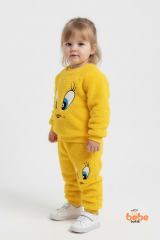 Tweety Desenli Sarı Welsoft Kız Çocuk Eşofman Takımı – Yumuşak Peluş Kumaş, Kışlık Rahat Takım