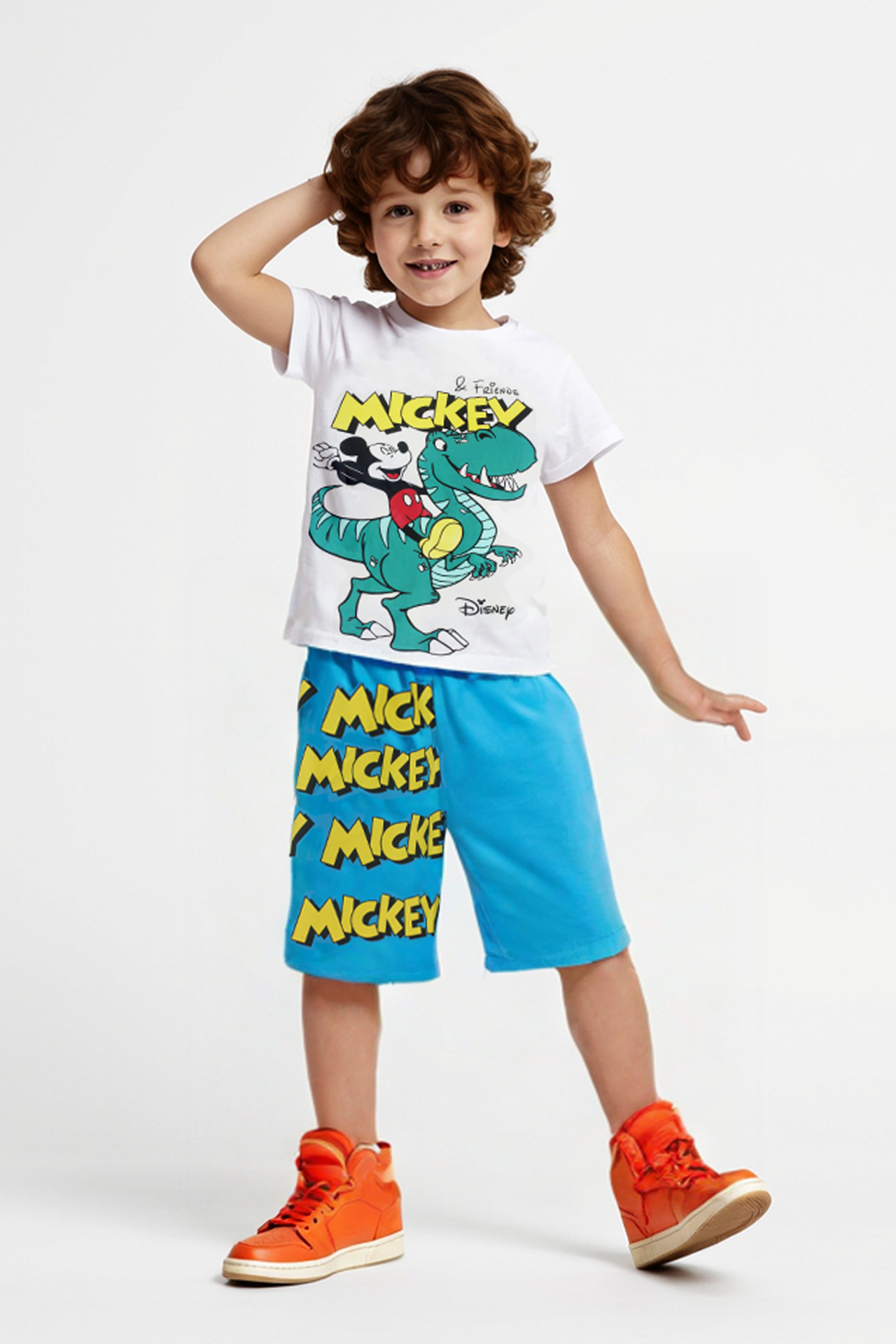 Zara Model Mickey Mouse Erkek Çocuk Şortlu Takım Yazlık Pamuklu T-Shirt ve Şort 2'li Set Spor Günlük Ev Giyim