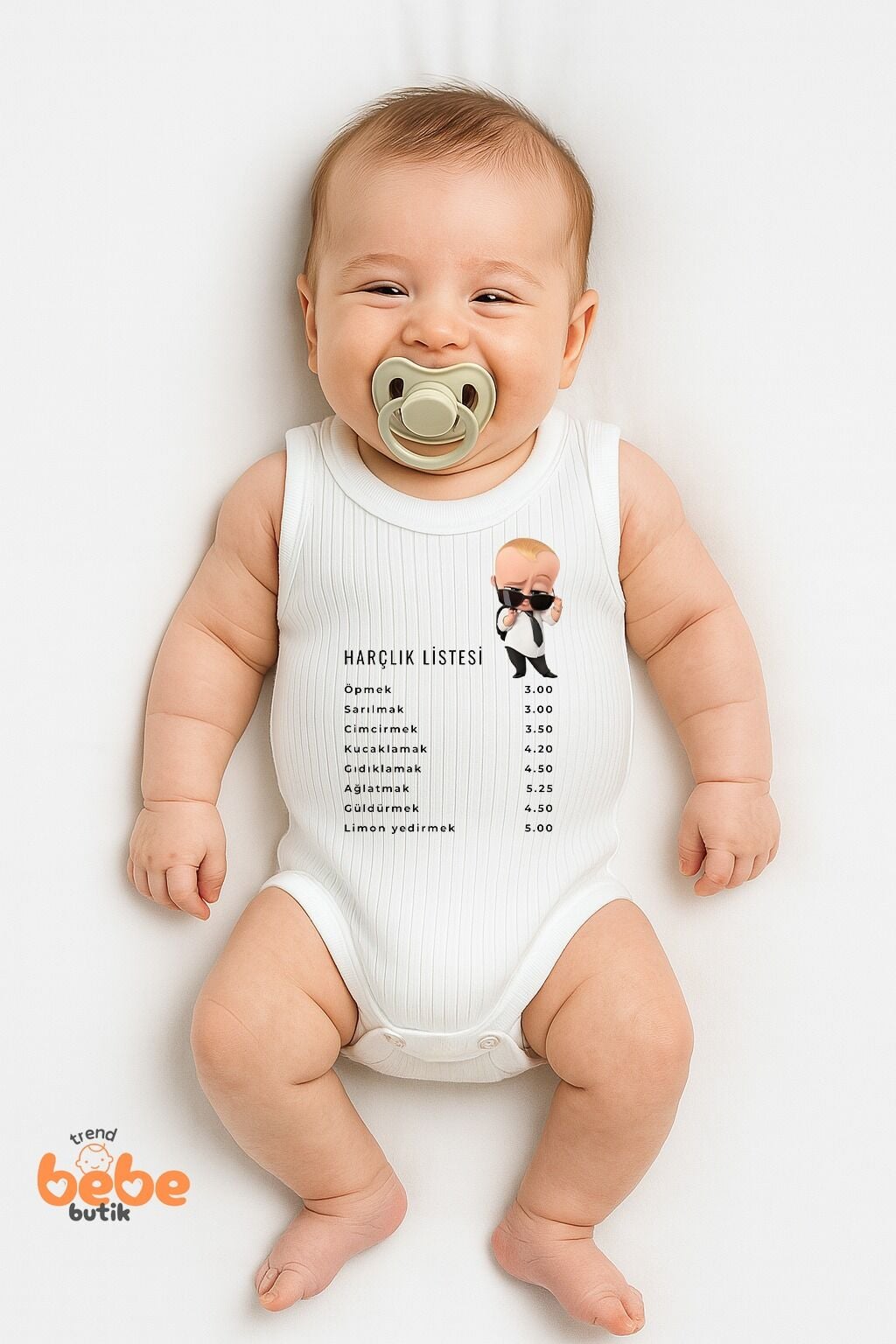 Harçlık Listesi Baskılı Ribana Çıtçıtlı Unisex Bebek Zıbın Body - Komik Yazılı Atlet Badi 6-36 Ay 6 AY
