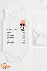 Harçlık Listesi Baskılı Ribana Çıtçıtlı Unisex Bebek Zıbın Body - Komik Yazılı Atlet Badi 6-36 Ay 24 AY