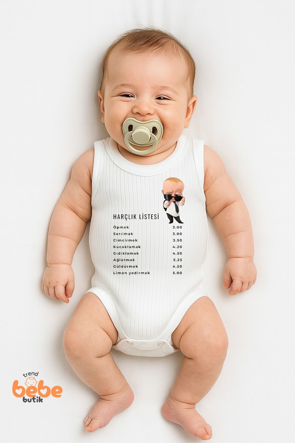 Harçlık Listesi Baskılı Ribana Çıtçıtlı Unisex Bebek Zıbın Body - Komik Yazılı Atlet Badi 6-36 Ay 36 AY