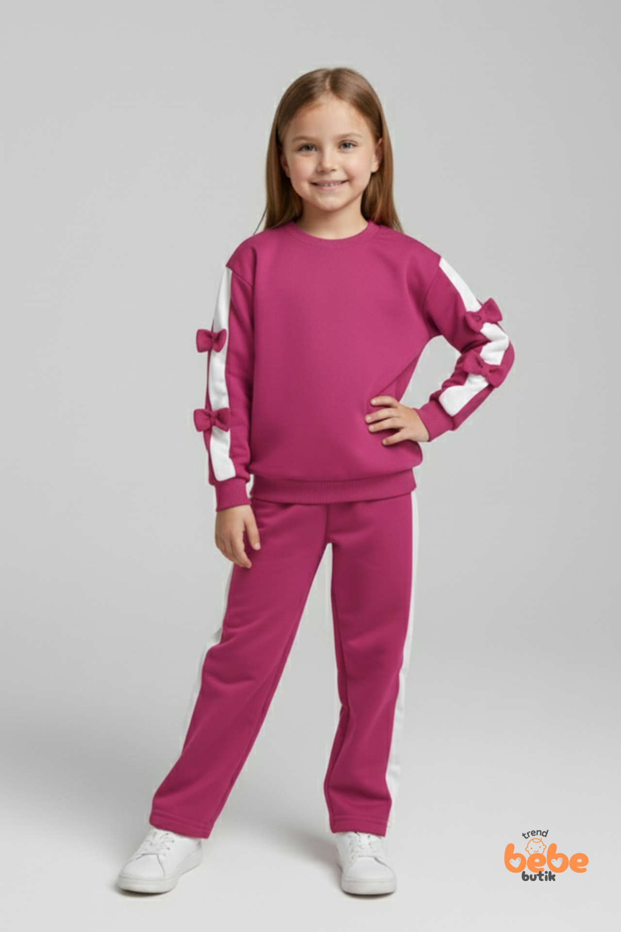 Kız Çocuk 2’li Fiyonklu Eşofman ve Pijama Takımı %100 Pamuklu Rahat Kumaş,Şık ,Günlük Eşofman Takımı