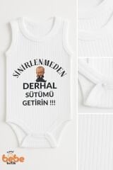 Sinirlenmeden Sütümü Getirin Baskılı Pamuklu Ribana Bebek Zıbın Body Eğlenceli Yazılı Atlet Badi 36 AY