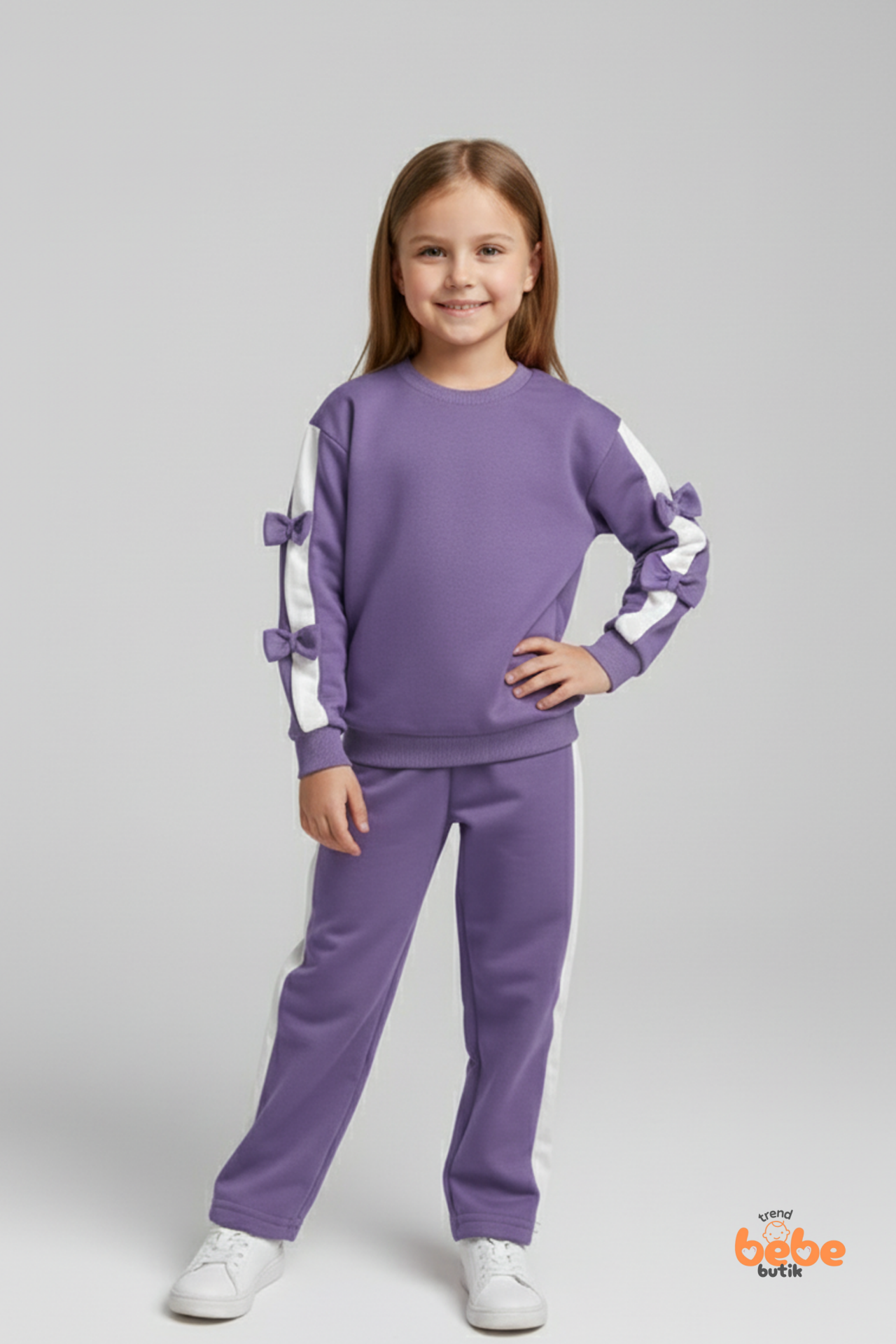 Kız Çocuk 2’li Fiyonklu Eşofman ve Pijama Takımı %100 Pamuklu Rahat Kumaş,Şık ,Günlük Eşofman Takımı