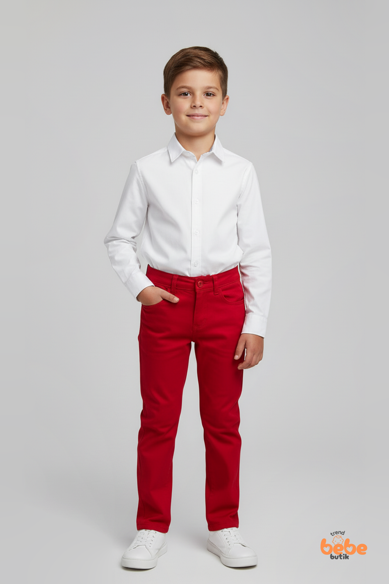 Erkek Çocuk Kırmızı Pantolon Rahat Kesim,Günlük ve Özel Gün İçin Pamuklu Ayarlanabilir Bel