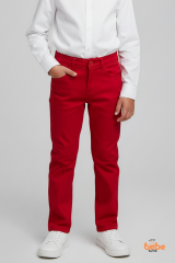 Erkek Çocuk Kırmızı Pantolon Rahat Kesim,Günlük ve Özel Gün İçin Pamuklu Ayarlanabilir Bel