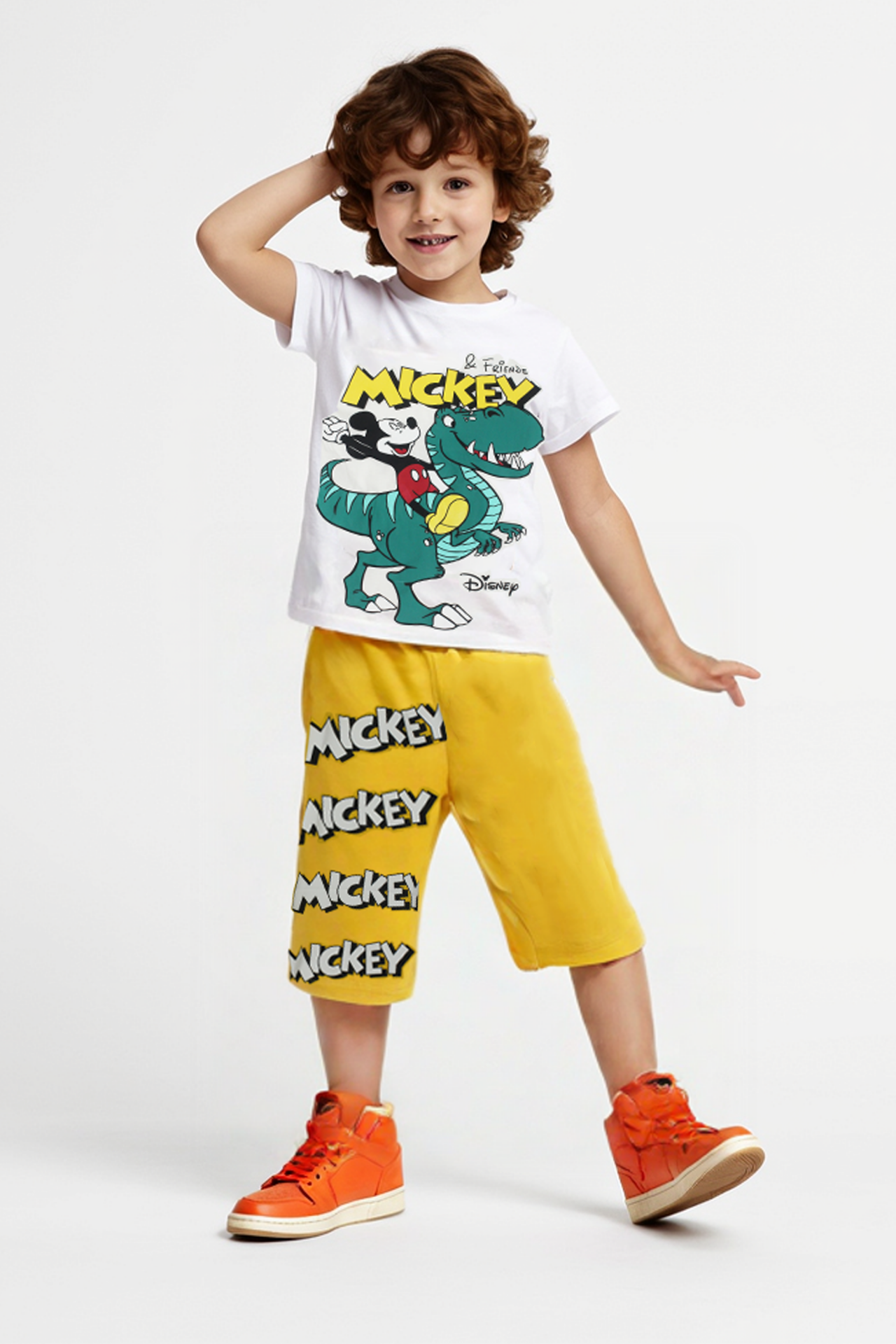 Zara Model Mickey Mouse Erkek Çocuk Şortlu Takım Yazlık Pamuklu T-Shirt ve Şort 2'li Set Spor Günlük Ev Giyim SARI - 11-12 Yaş